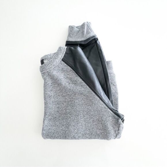Wilfred Free Crewneck Sweater Gray Black Faux Leather Raglan Sleeves Women's S - Picture 9 of 9